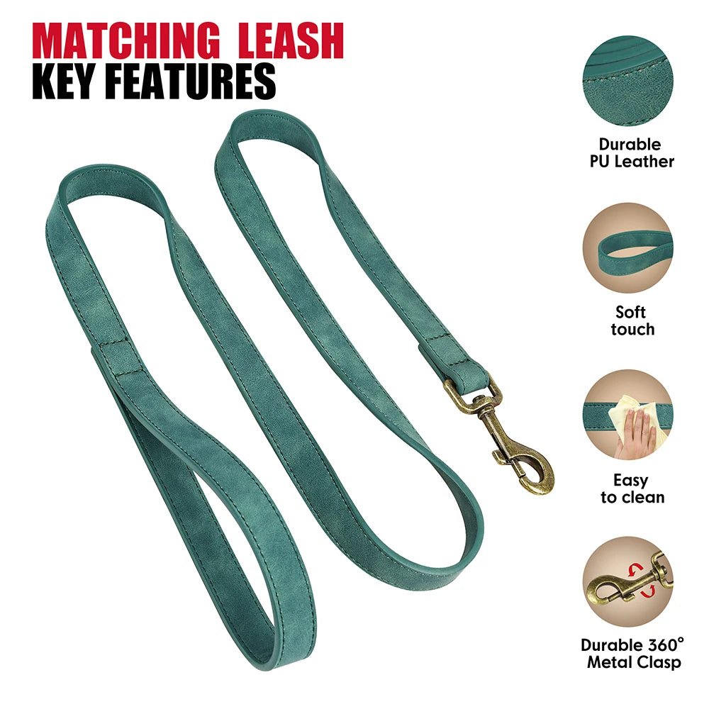 Adjustable PU Leather Dog Collar & Leash Set