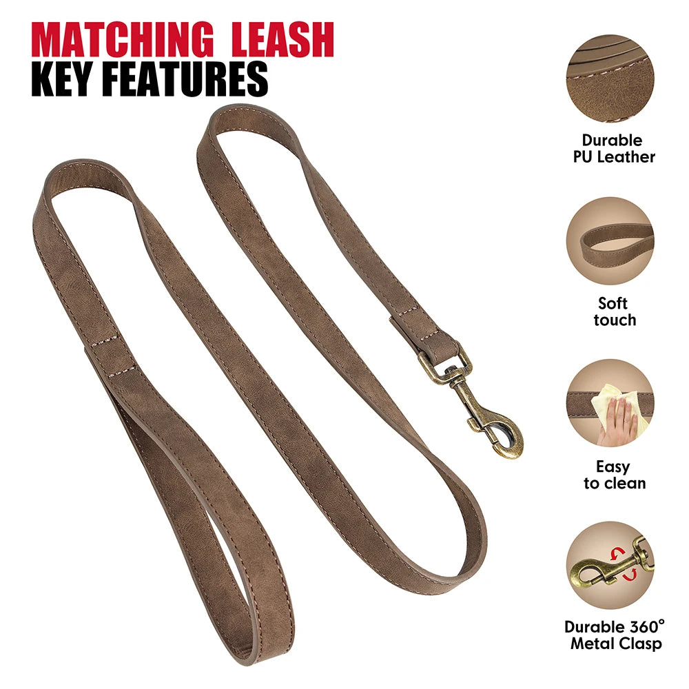 Adjustable PU Leather Dog Collar & Leash Set