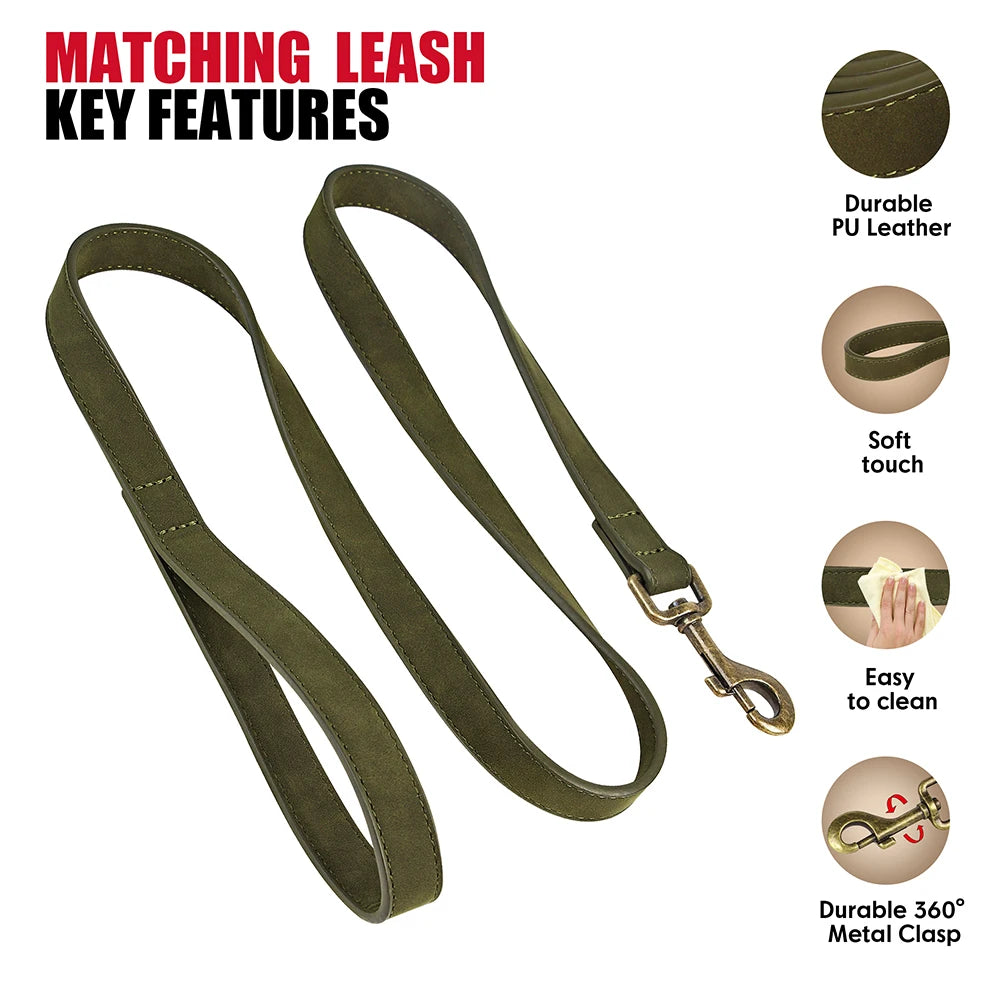 Adjustable PU Leather Dog Collar & Leash Set