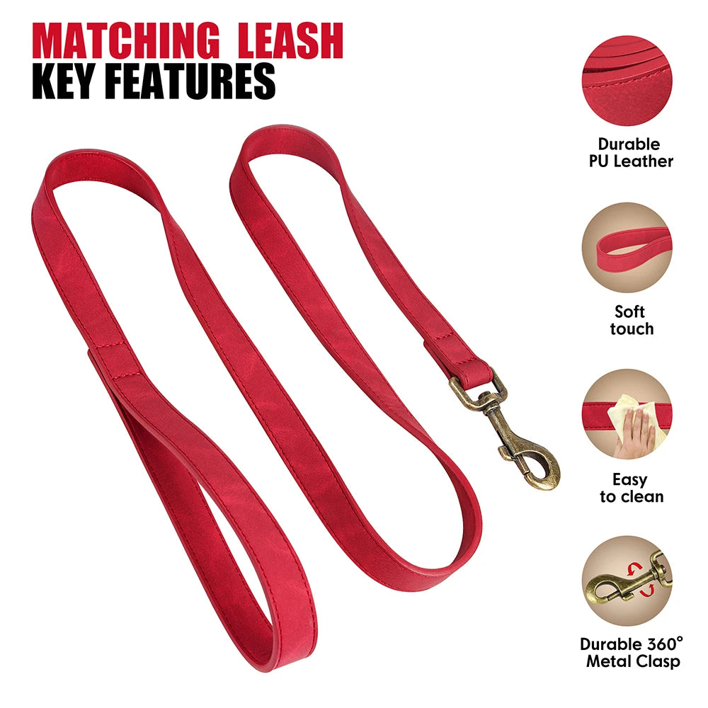 Adjustable PU Leather Dog Collar & Leash Set