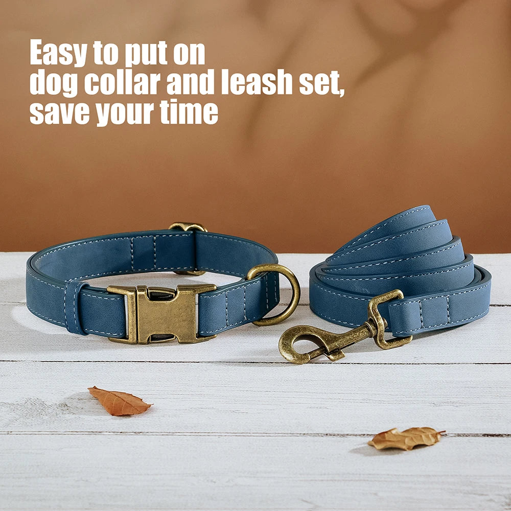 Adjustable PU Leather Dog Collar & Leash Set