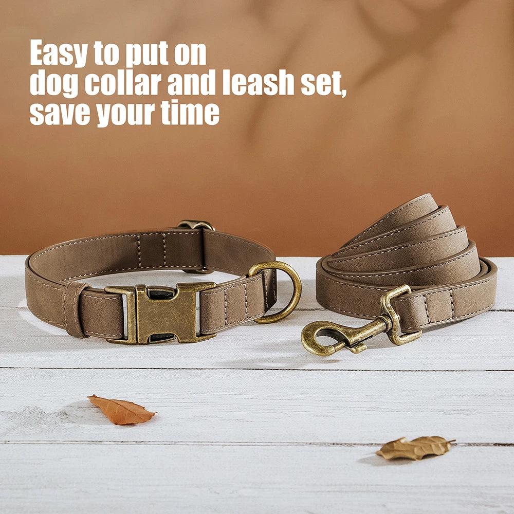 Adjustable PU Leather Dog Collar & Leash Set