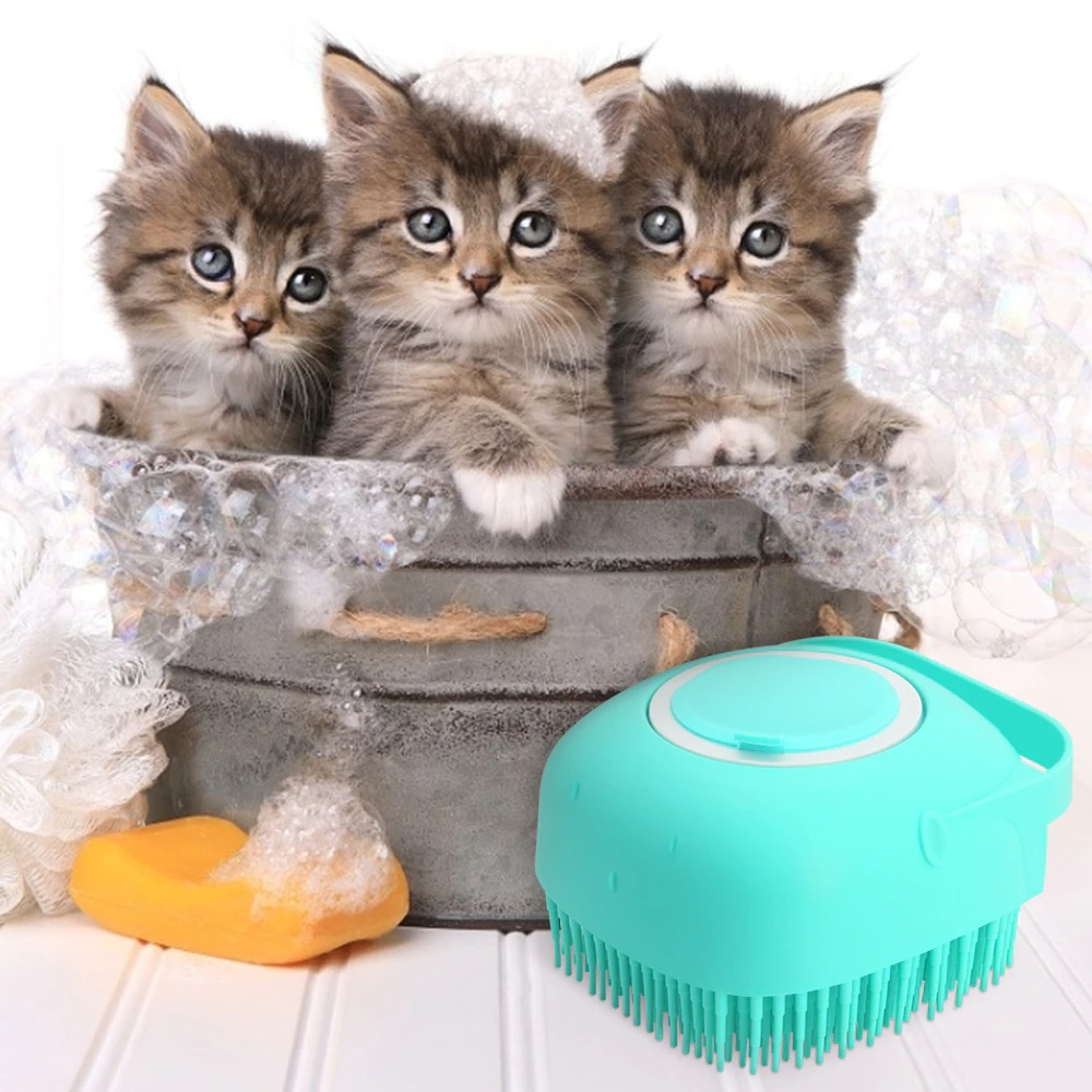 Pet Shampoo Comb Grooming Scrubber With Soft Silicone Brushes