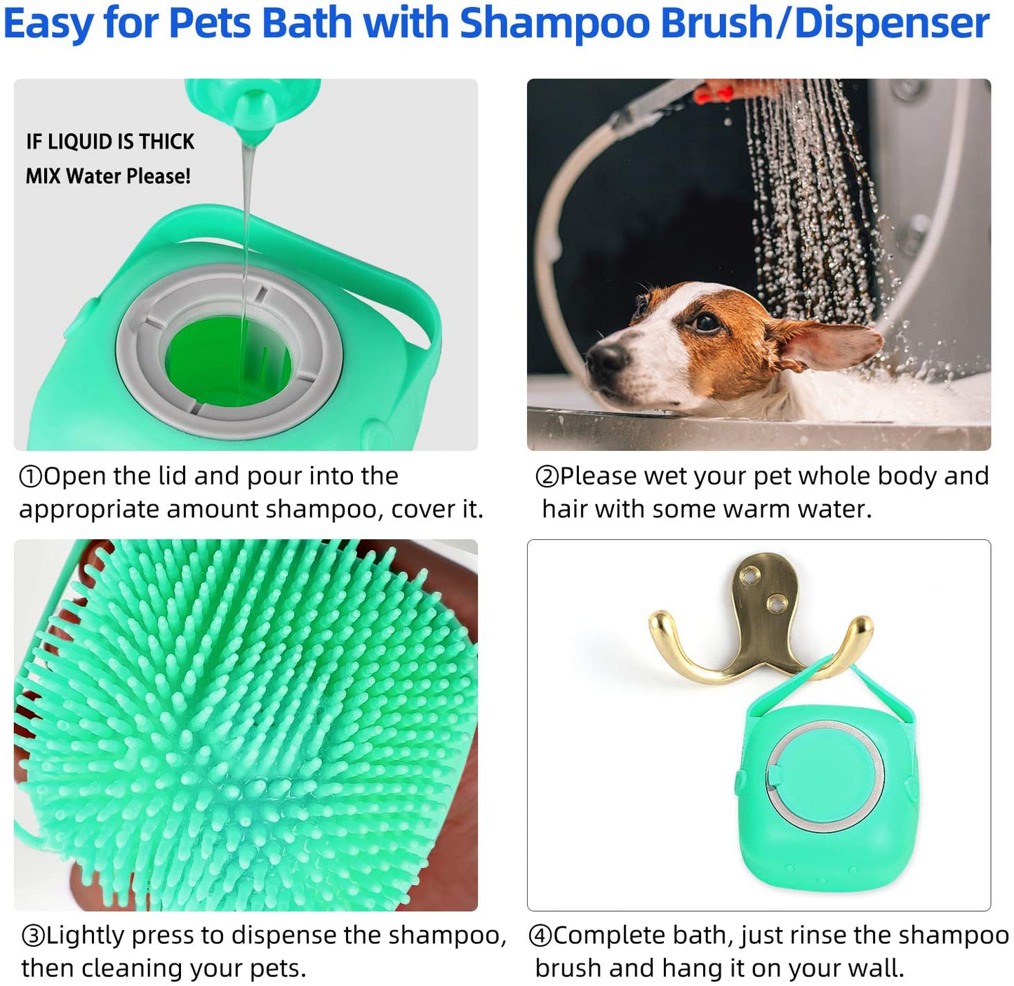 Pet Shampoo Comb Grooming Scrubber With Soft Silicone Brushes
