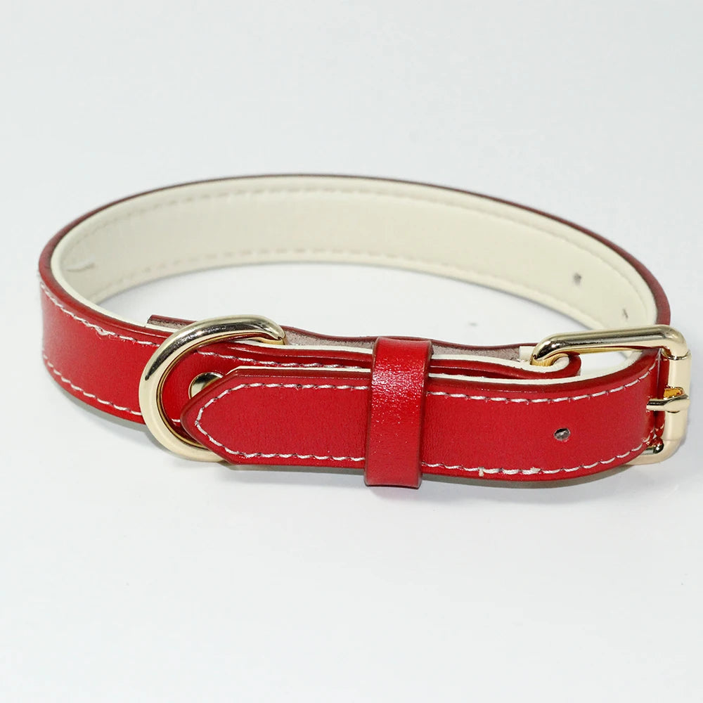 Genuine Leather Dog Collar – Soft Padded, Red