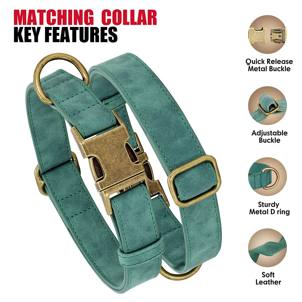 Adjustable PU Leather Dog Collar & Leash Set