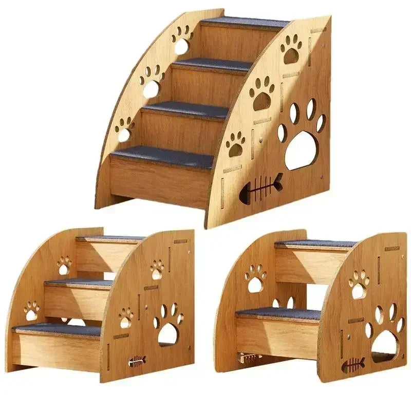 Non-Slip Wooden Pet Stairs for Beds and Couches