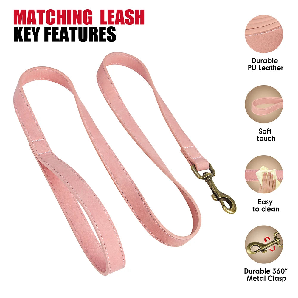 Adjustable PU Leather Dog Collar & Leash Set
