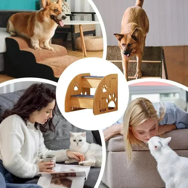 Non-Slip Wooden Pet Stairs for Beds and Couches