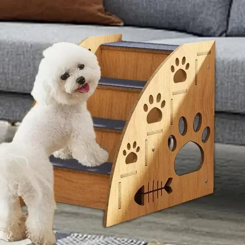 Non-Slip Wooden Pet Stairs for Beds and Couches