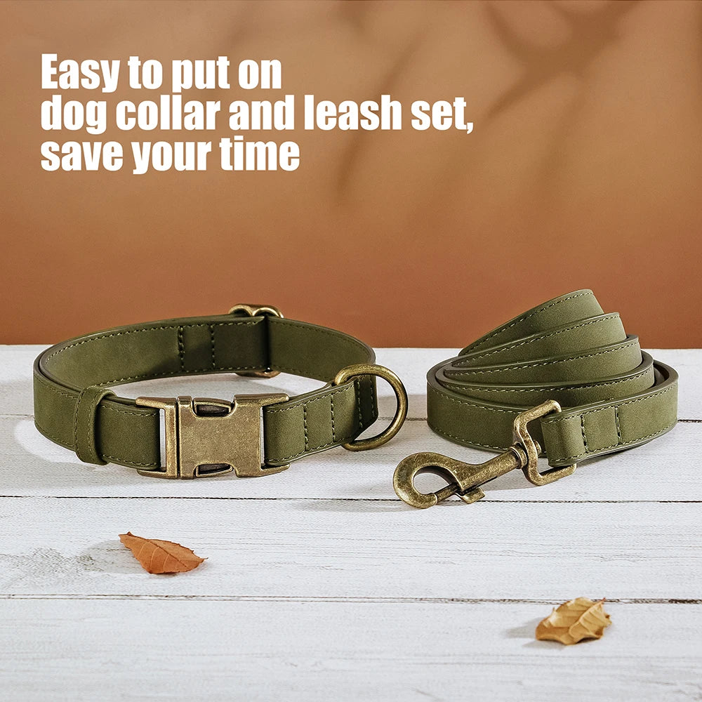 Adjustable PU Leather Dog Collar & Leash Set