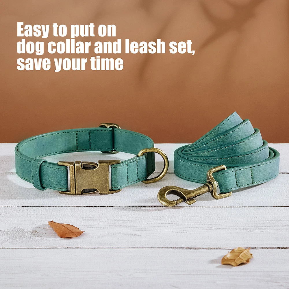 Adjustable PU Leather Dog Collar & Leash Set