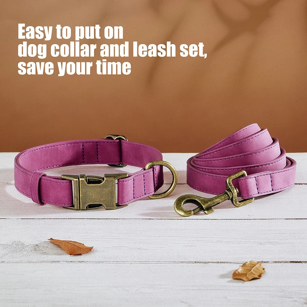 Adjustable PU Leather Dog Collar & Leash Set
