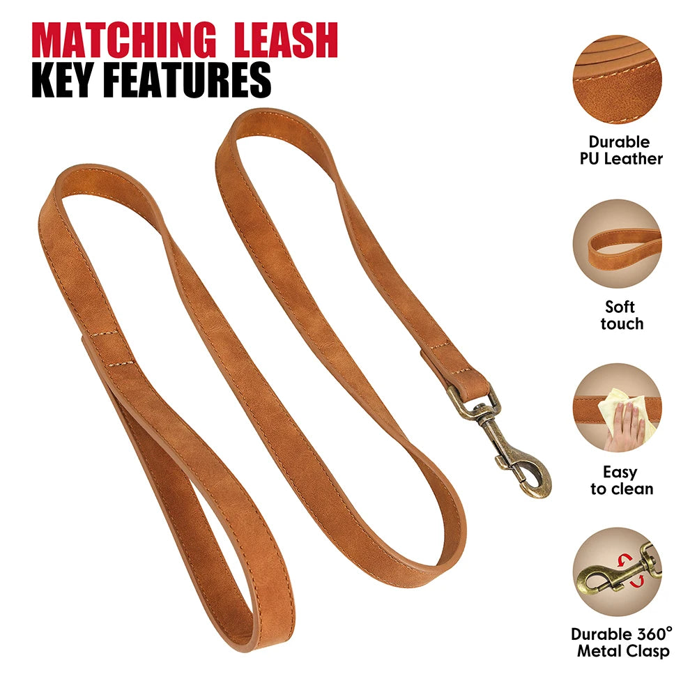 Adjustable PU Leather Dog Collar & Leash Set