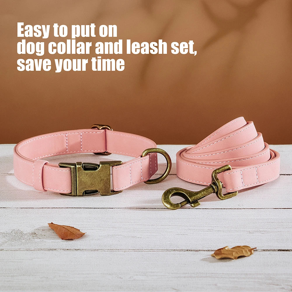 Adjustable PU Leather Dog Collar & Leash Set