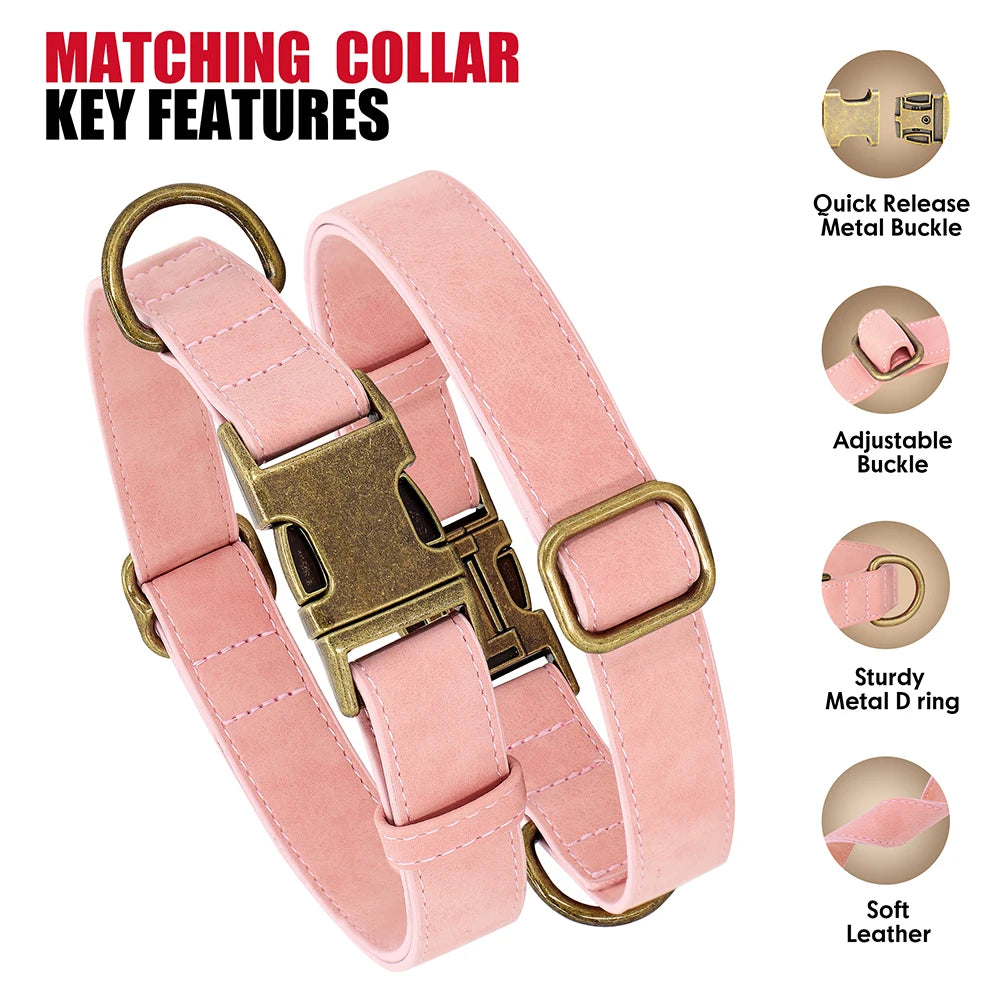 Adjustable PU Leather Dog Collar & Leash Set