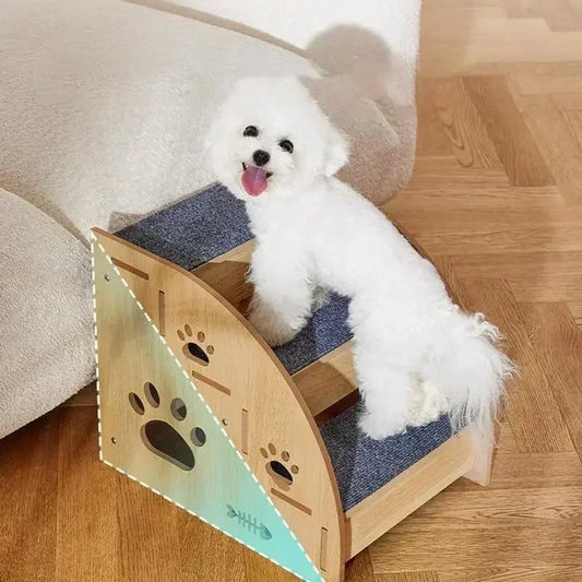 Non-Slip Wooden Pet Stairs for Beds and Couches