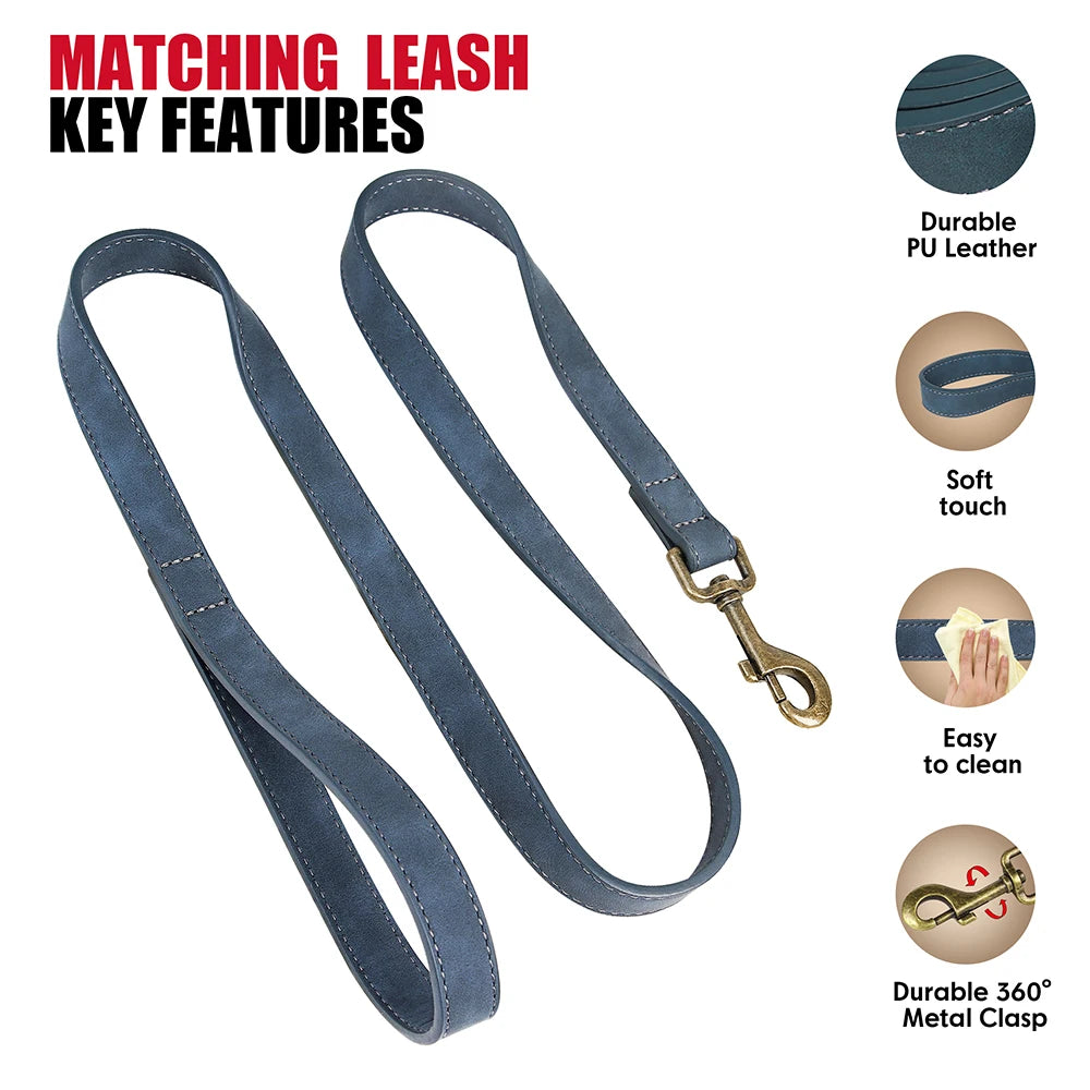 Adjustable PU Leather Dog Collar & Leash Set
